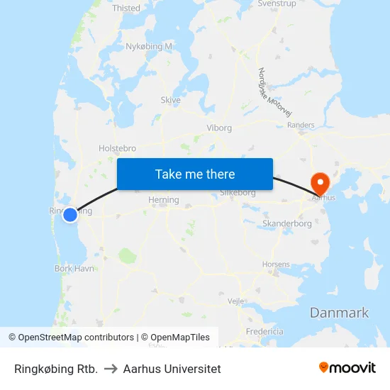 Ringkøbing Rtb. to Aarhus Universitet map