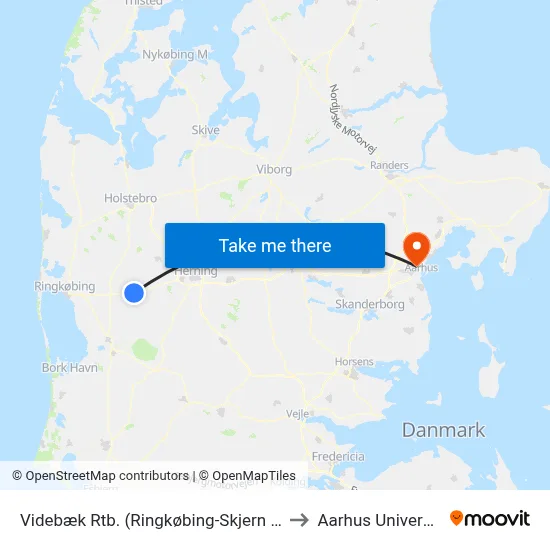 Videbæk Rtb. (Ringkøbing-Skjern Kom) to Aarhus Universitet map
