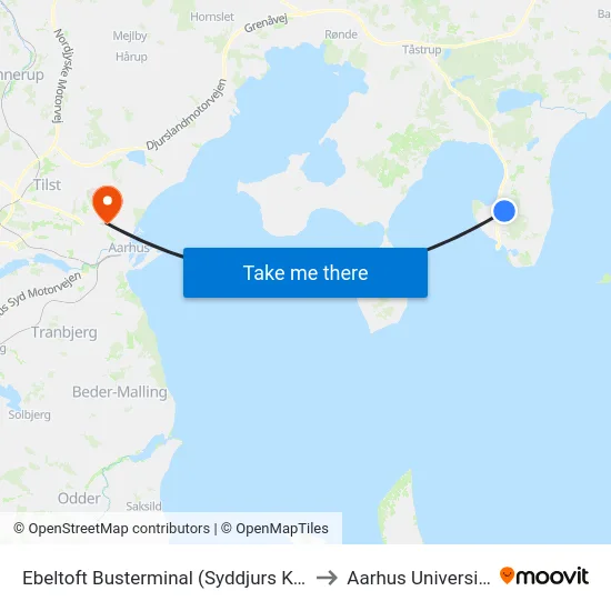 Ebeltoft Busterminal (Syddjurs Kom) to Aarhus Universitet map