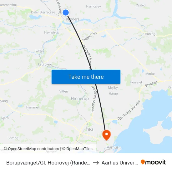 Borupvænget/Gl. Hobrovej (Randers Kom) to Aarhus Universitet map