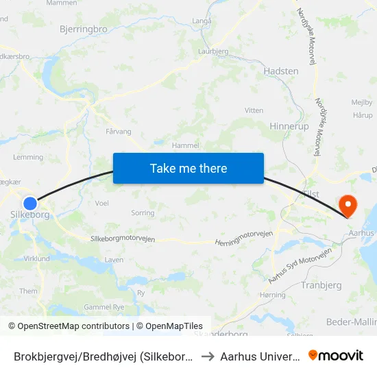 Brokbjergvej/Bredhøjvej (Silkeborg Kom) to Aarhus Universitet map