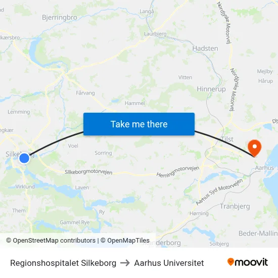 Regionshospitalet Silkeborg to Aarhus Universitet map