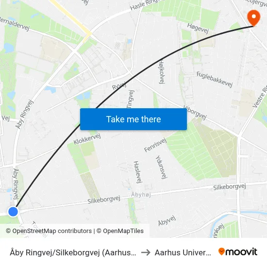 Åby Ringvej/Silkeborgvej (Aarhus Kom) to Aarhus Universitet map