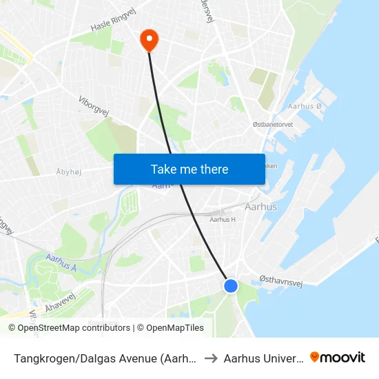 Tangkrogen/Dalgas Avenue (Aarhus Kom) to Aarhus Universitet map