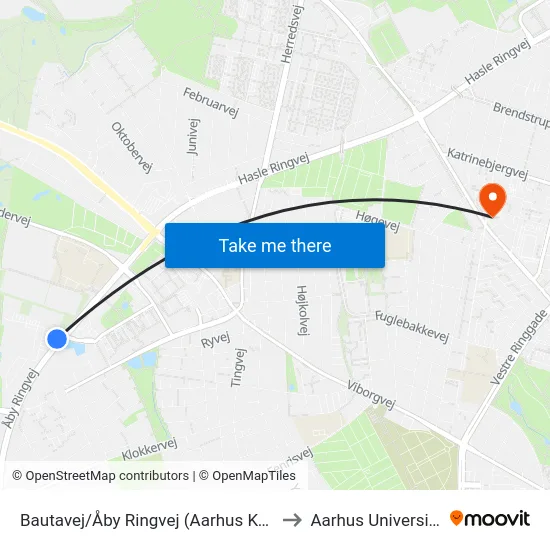 Bautavej/Åby Ringvej (Aarhus Kom) to Aarhus Universitet map