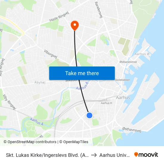 Skt. Lukas Kirke/Ingerslevs Blvd. (Aarhus Kom) to Aarhus Universitet map
