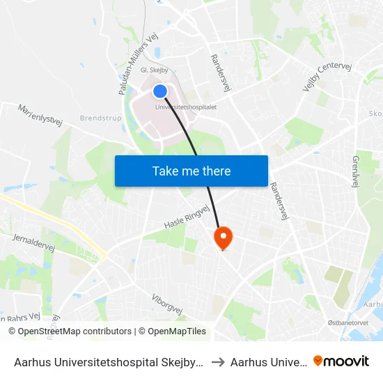 Aarhus Universitetshospital Skejby Indgang H to Aarhus Universitet map