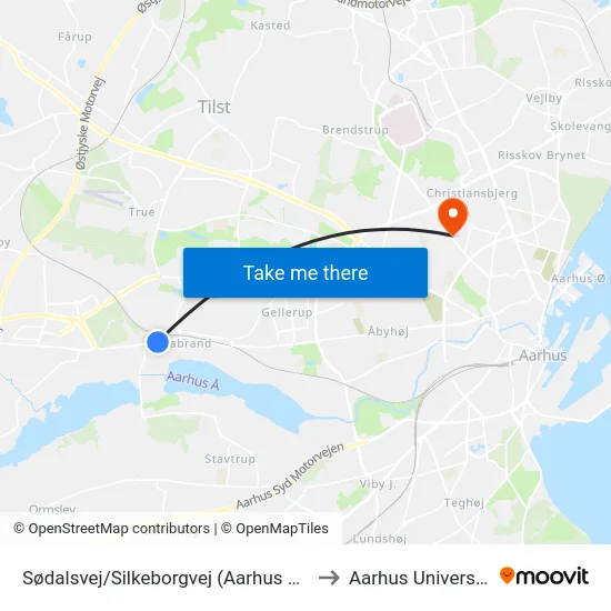 Sødalsvej/Silkeborgvej (Aarhus Kom) to Aarhus Universitet map