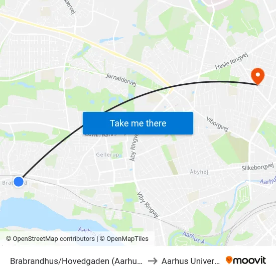 Brabrandhus/Hovedgaden (Aarhus Kom) to Aarhus Universitet map