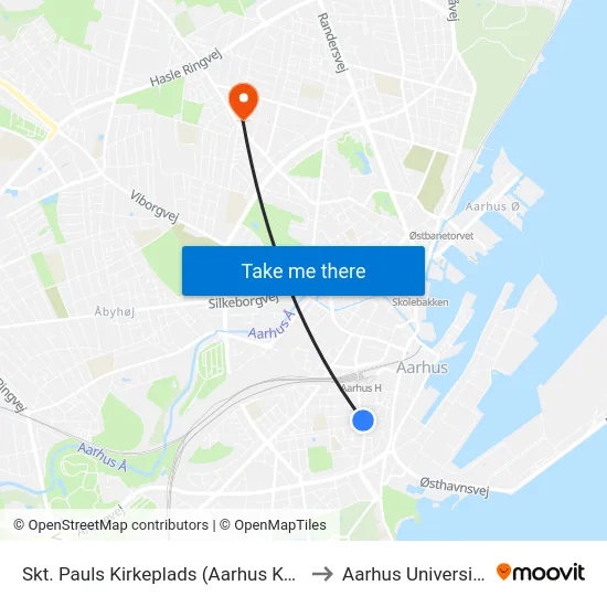 Skt. Pauls Kirkeplads (Aarhus Kom) to Aarhus Universitet map