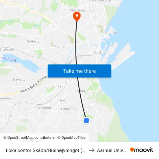 Lokalcenter Skåde/Bushøjvænget (Aarhus Kom) to Aarhus Universitet map
