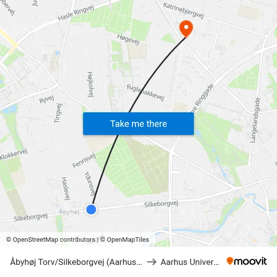 Åbyhøj Torv/Silkeborgvej (Aarhus Kom) to Aarhus Universitet map