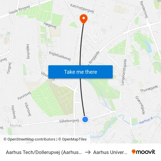 Aarhus Tech/Dollerupvej (Aarhus Kom) to Aarhus Universitet map