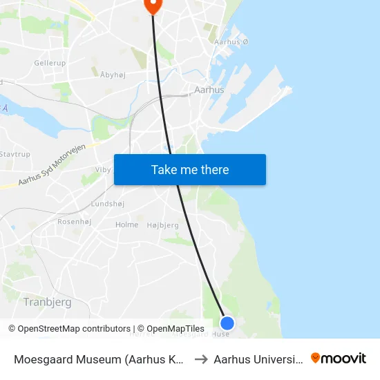 Moesgaard Museum (Aarhus Kom) to Aarhus Universitet map