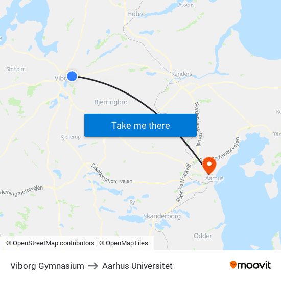 Viborg Gymnasium to Aarhus Universitet map