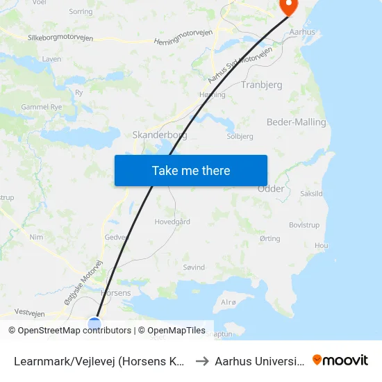 Learnmark/Vejlevej (Horsens Kom) to Aarhus Universitet map