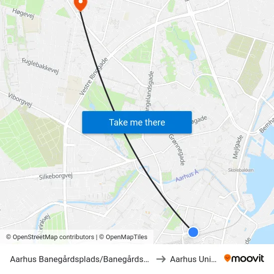 Aarhus Banegårdsplads/Banegårdspladsen (Flybus) to Aarhus Universitet map