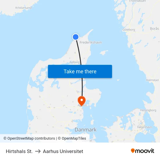 Hirtshals St. to Aarhus Universitet map