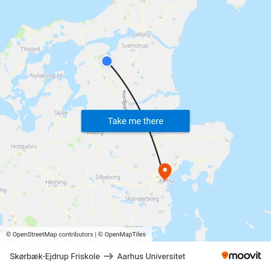 Skørbæk-Ejdrup Friskole to Aarhus Universitet map
