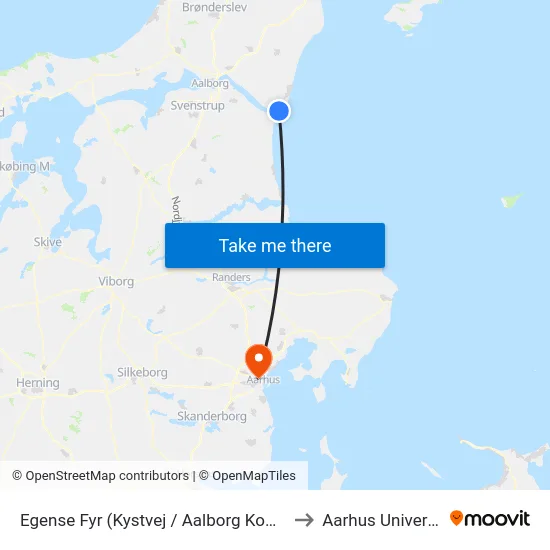 Egense Fyr (Kystvej / Aalborg Kommune) to Aarhus Universitet map