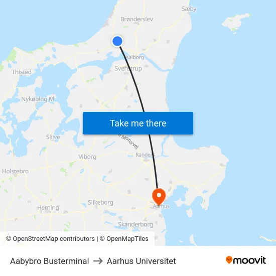 Aabybro Busterminal to Aarhus Universitet map