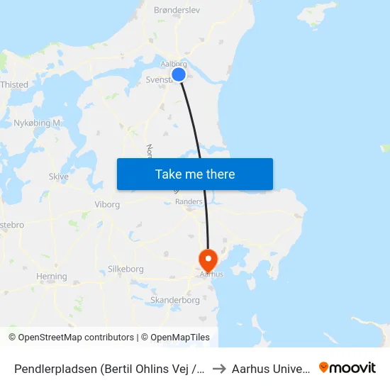 Pendlerpladsen (Bertil Ohlins Vej / Aalborg) to Aarhus Universitet map
