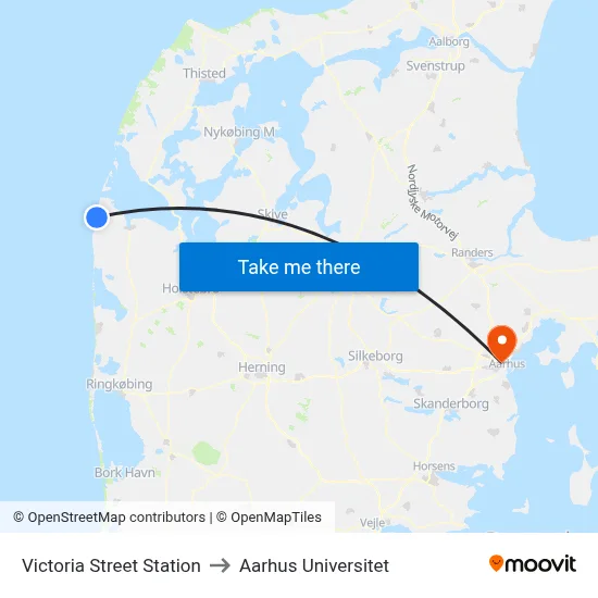 Victoria Street Station to Aarhus Universitet map