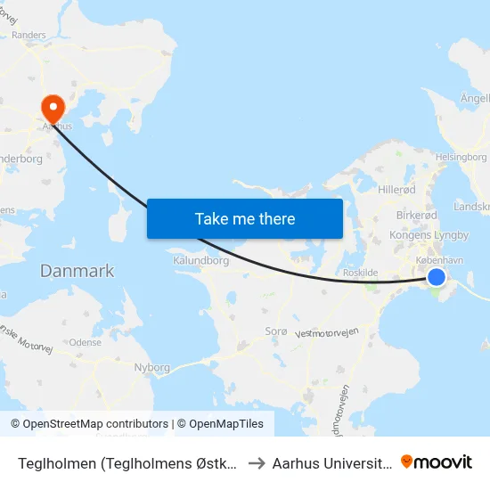 Teglholmen (Teglholmens Østkaj) to Aarhus Universitet map