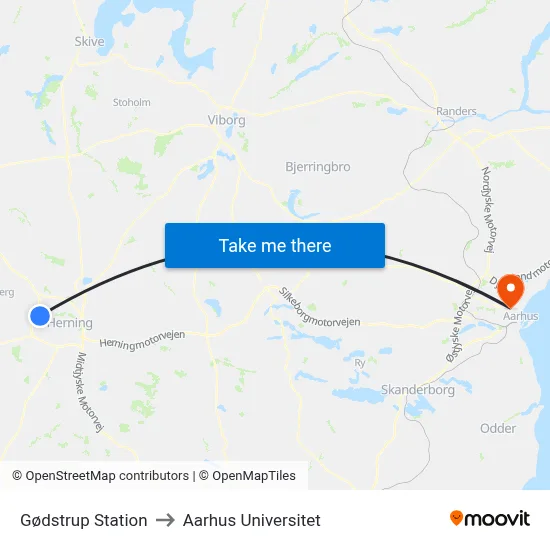 Gødstrup Station to Aarhus Universitet map