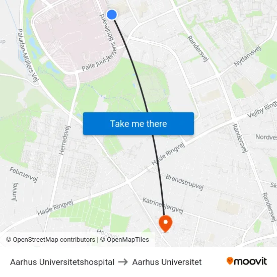 Aarhus Universitetshospital to Aarhus Universitet map