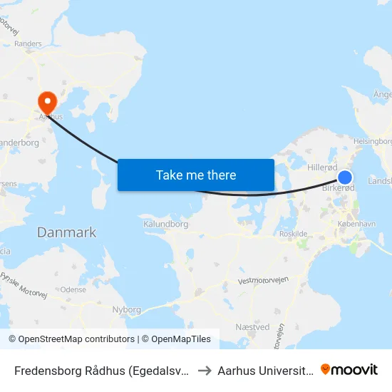 Fredensborg Rådhus (Egedalsvej) to Aarhus Universitet map