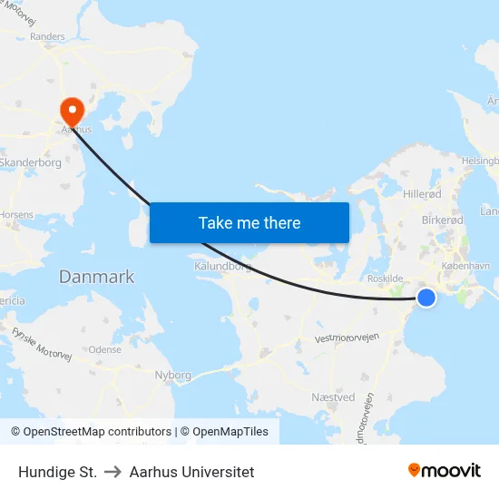 Hundige St. to Aarhus Universitet map