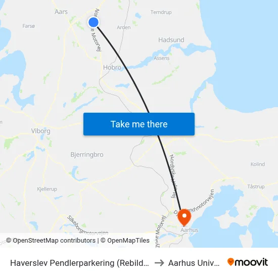 Haverslev Pendlerparkering (Rebild Kommune) to Aarhus Universitet map