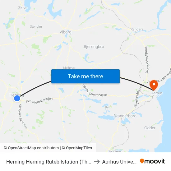 Herning Herning Rutebilstation (Thinggaard) to Aarhus Universitet map