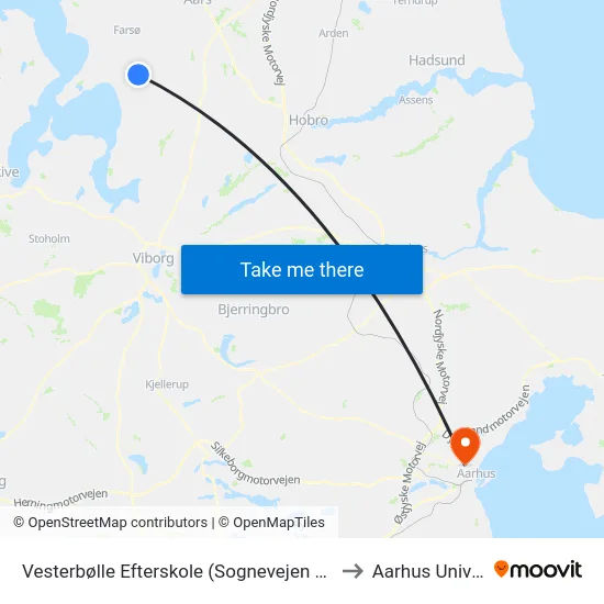 Vesterbølle Efterskole (Sognevejen / Vesthimmerl) to Aarhus Universitet map