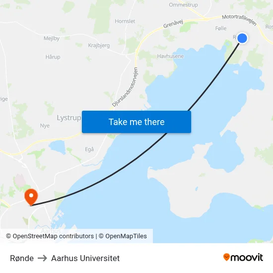 Rønde to Aarhus Universitet map