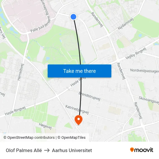 Olof Palmes Allé to Aarhus Universitet map