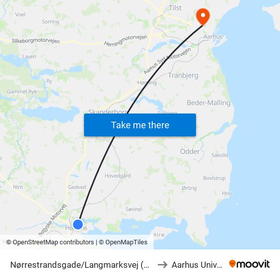 Nørrestrandsgade/Langmarksvej (Horsens Kom) to Aarhus Universitet map