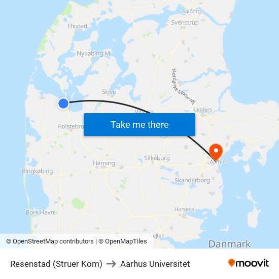 Resenstad (Struer Kom) to Aarhus Universitet map