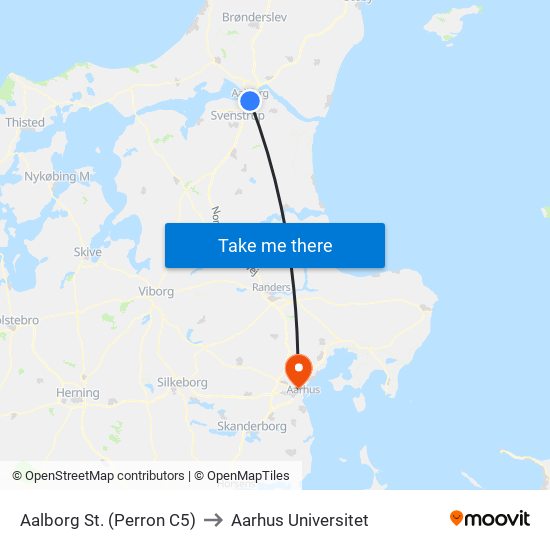 Aalborg St. (Perron C5) to Aarhus Universitet map