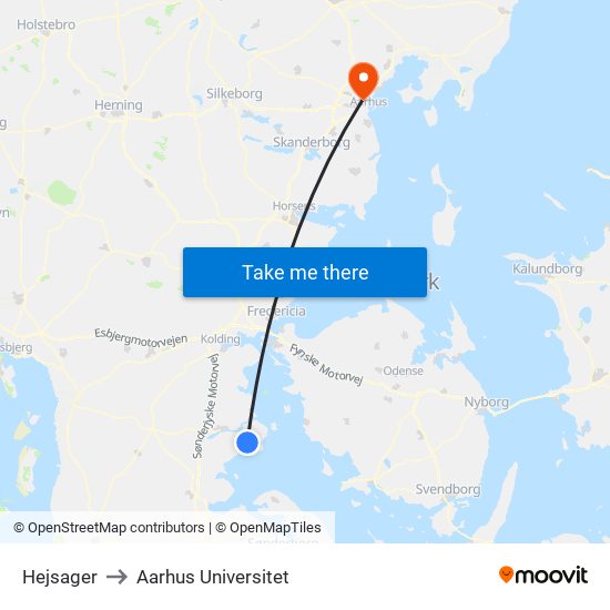Hejsager to Aarhus Universitet map