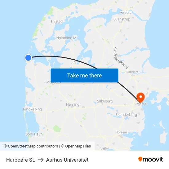 Harboøre St. to Aarhus Universitet map