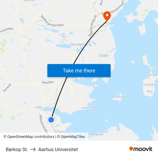 Børkop St. to Aarhus Universitet map