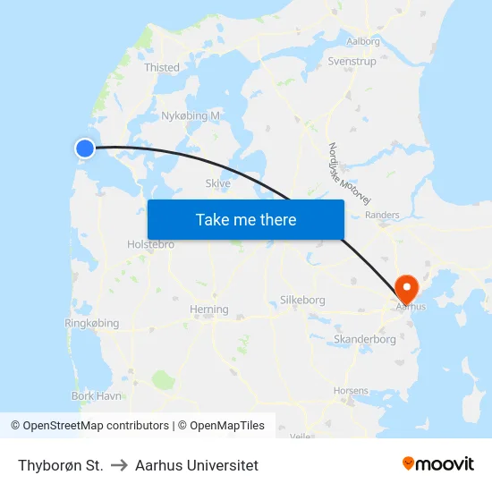 Thyborøn St. to Aarhus Universitet map