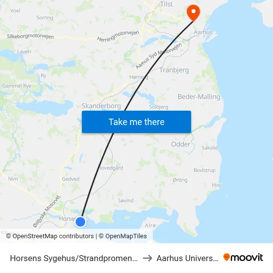 Horsens Sygehus/Strandpromenaden to Aarhus Universitet map