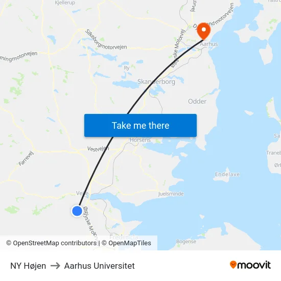 NY Højen to Aarhus Universitet map