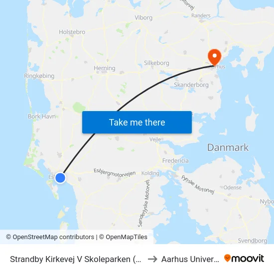 Strandby Kirkevej V Skoleparken (Esbjerg) to Aarhus Universitet map
