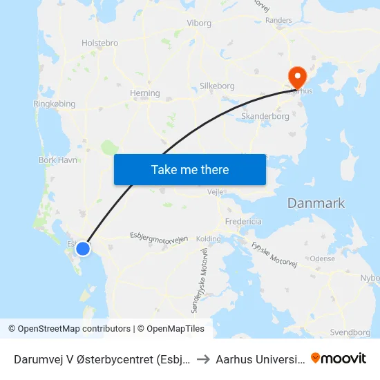 Darumvej V Østerbycentret (Esbjerg) to Aarhus Universitet map