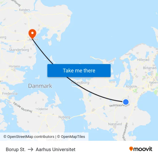 Borup St. to Aarhus Universitet map
