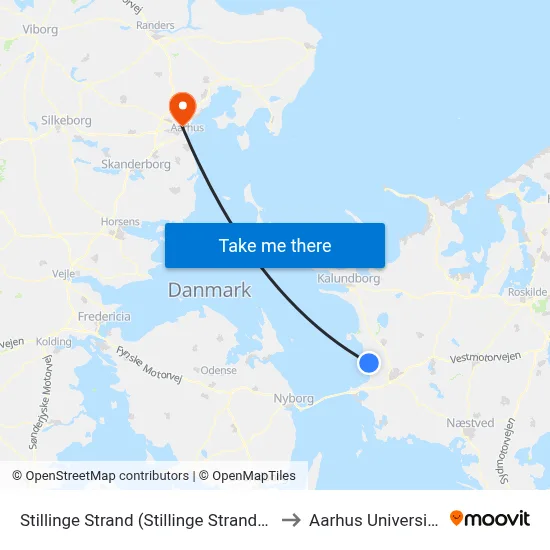 Stillinge Strand (Stillinge Strandvej) to Aarhus Universitet map